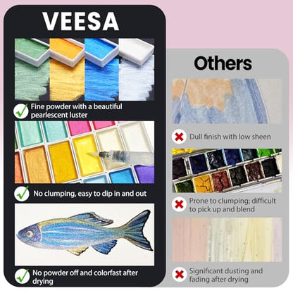 VEESA Metallic Watercolor Paint, 18 Shimmer Colors + 2 Waterbrushes