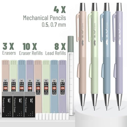 Mr. Pen- Pastel Mechanical Pencil Set with Lead Refills & Erasers, 4 Pack