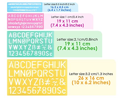 DS. DISTINCTIVE STYLE Alphabet Stencils Set of 4 Plastic Letter Stencil Assorted Sizes Number Ruler for Learning, Painting, Scrapbooking