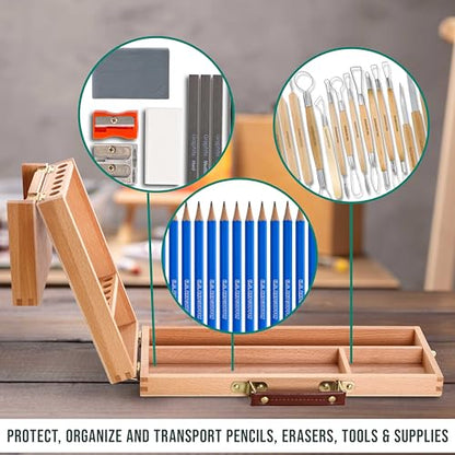 U.S. Art Supply Multi-Function Flip Open Artist Supply Box, Locking Clasps