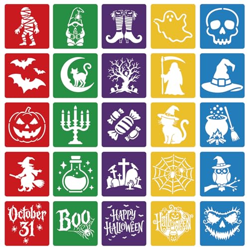CUTHOLLOW 25 PCS Halloween Elements Painting Shape Stencils Sets - style: Halloween Elements