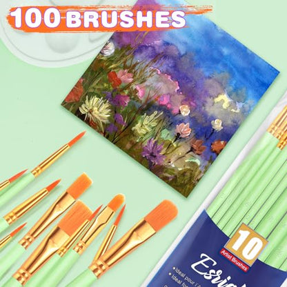 ESRICH 100PCS Paint Brushes, Paint Brush for Acrylic Painting - color: Green, size: 100