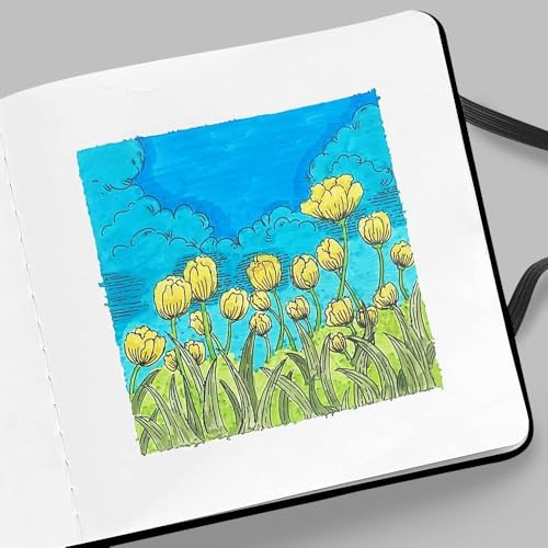 Square 8x8 Bleedproof Marker Paper Pad, 110 GSM Alcohol Ink Bristol Paper Sketchbook, Handmade Journal Hardbound 88 Sheets (176 Pages) Markers Ink Mediums Art Sketch Book Large Apricot Umbrella - color: L-apricot umbrella