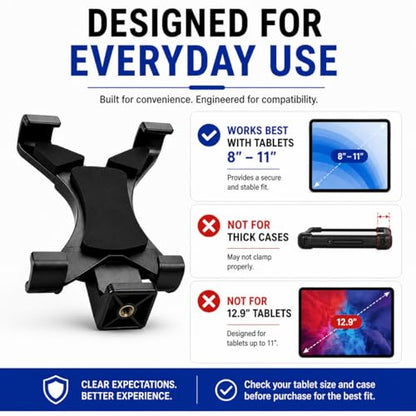 Acuvar Universal Tablet Tripod Mount Holder, Adjustable Stand Adapter for iPad, Samsung Galaxy Tab & Surface, Fits 8–11 Inch Tablets (Vertical & Horizontal), Compatible with Tripods & Monopods