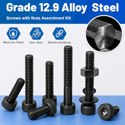 500Pcs M4 Screw Hex Socket Head Cap Bolt Kit M4x6-30mm 12.9Alloy Steel - size: G12.9 M4 500PCS