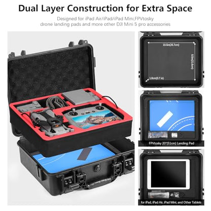 FPVtosky Dual Layer Hard Case for DJI Mini 5 Pro [CASE ONLY], Waterproof Carrying Case for Mavic Mini 5 Pro/Fly More Combo/Plus Drone, Compatible with DJI RC 2 or RC-N3 Controller Accessories