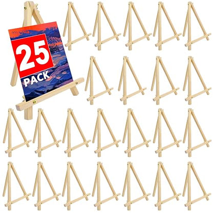 25 Pack 9" Wood Easels, Tabletop Tripod Stand for Painting Party & Crafts