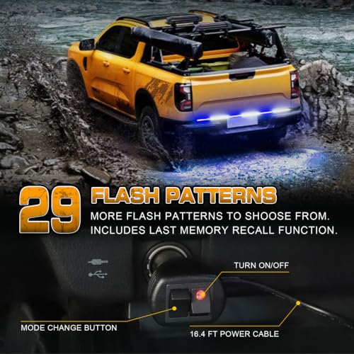 XRIDONSEN 48 inch Blue White Emergency Lights Strip Tailgate Strobe Lights - color: Blue/White