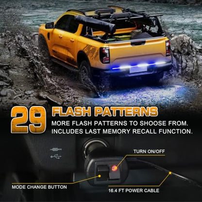XRIDONSEN 48 inch Blue White Emergency Lights Strip Tailgate Strobe Lights - color: Blue/White