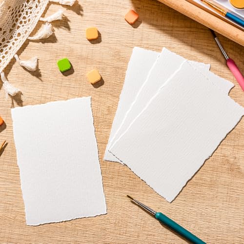 100 Sheets Watercolor Paper 4 x 6 Inch, 300 GSM, Deckle Edge, Ivory - size: 4 x 6inch
