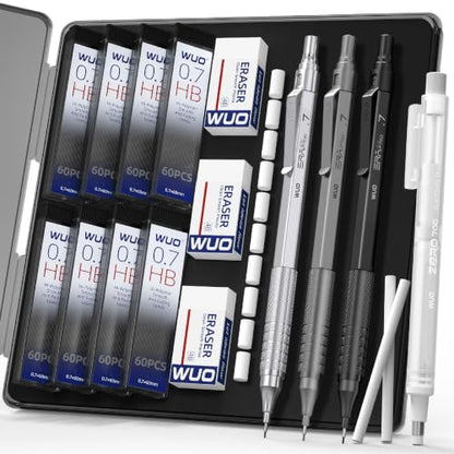 WUO 0.7mm Mechanical Pencil Set, 3 Pack Metal Drafting Pencils - color: Mixed Colors, size: 0.7