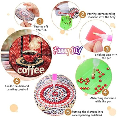 8 Pack Diamond Art Coasters,Coffee Retro Diamond Painting Coasters Kits - color: Coffee Coasters
