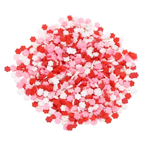 MECCANIXITY 45g Fake Plum Blossom, 9 Set Pentagram Polymer Clay Slices for Nail Art DIY Crafts Phone Case Shaker Card Filler, White/Pink/Red - style: Plum Blossom with White/Pink/Red