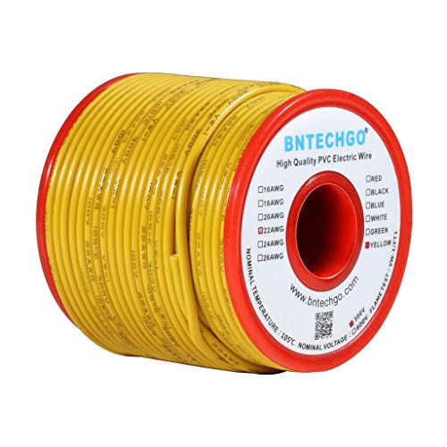 BNTECHGO 22 Gauge PVC Solid Electric Wire Yellow 100 ft Hookup Wire - color: Yellow, size: 22 Gauge 100ft