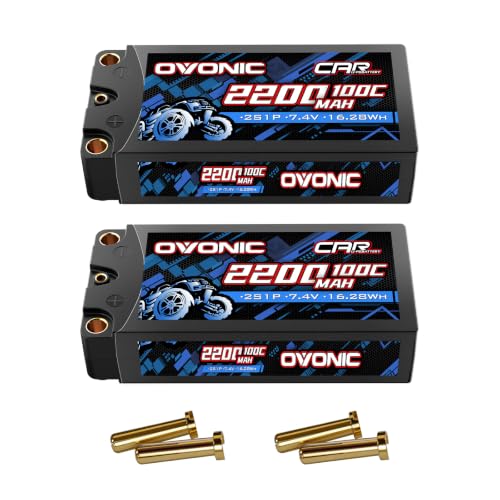 OVONIC 2S HardCase Lipo Battery 7.4V 2200mAh 120C with 5.0 Bullet Dean-Style T Connector for RC Car Truck Vehicles Boat Drone Airplane Quadcopter Helicopter FPV Racing Hobby Models 2 Batteries