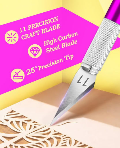 DIYSELF Craft Knife Set with 20 Extra #11 Blades, Aluminum Handle, Ruler - color: Purple-20blades
