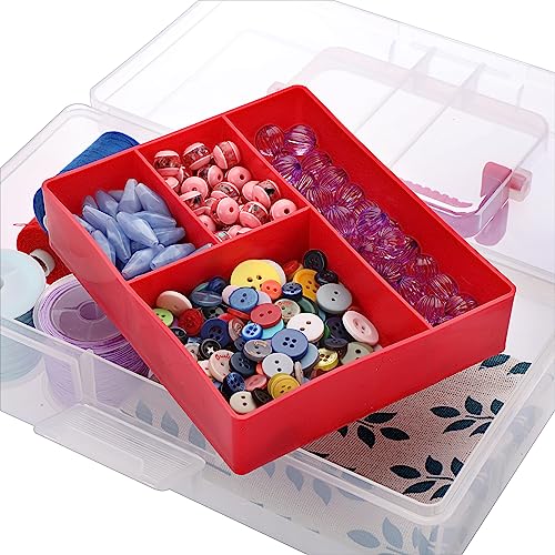 JUXYES Clear Art Craft Supply Storage Bin Sewing Box With Handle Lid - color: Red, size: 1 Pack