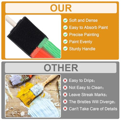 HINZIC 5 Pcs 3" Foam Paint Brushes, Wood Handle Sponge Brushes, Black - color: Black, 5pcs, 3"