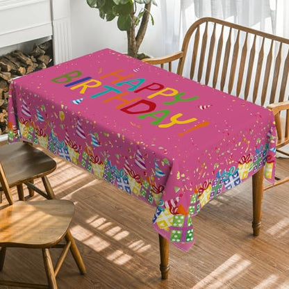 Horaldaily Pink Birthday Tablecloth, 60x84 Inch Rectangular - color: Pink, size: 60" x 84" (Rectangular)