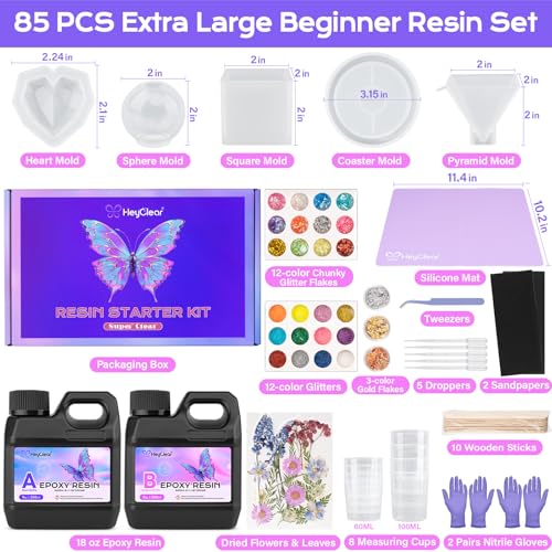 HeyClear 18oz Epoxy Resin Kit Molds Complete Set for Beginners DIY Crafts - size: 18 oz Starter Kit