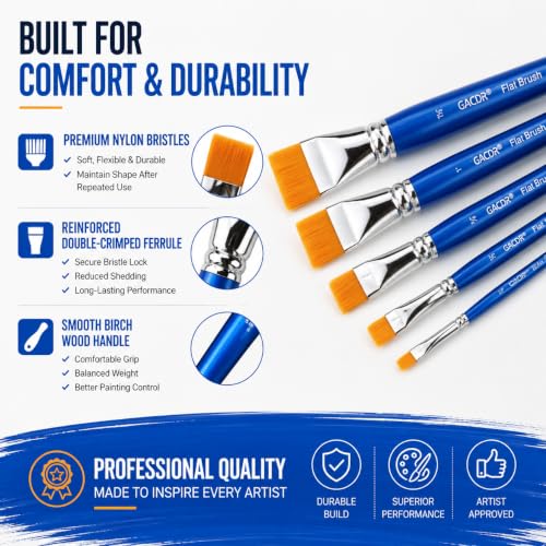 Flat Paint Brushes Set, 5PCS Acrylic Paint Brushes 1/4" 1/2" 1" and 1 1/2" - size: 5 Pcs Variety