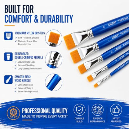 Flat Paint Brushes Set, 5PCS Acrylic Paint Brushes 1/4" 1/2" 1" and 1 1/2" - size: 5 Pcs Variety