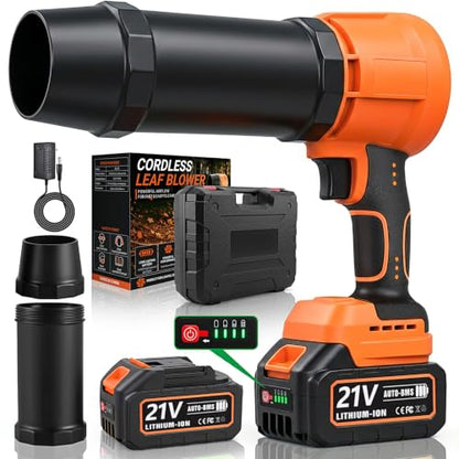 Leaf Blower Cordless Battery Charger, Electric Leaf Blower Cordless Powerful, Powerful Battery Powered Leaf Blower Powerful Brushless Motor High Speed Blowers Tool Orange