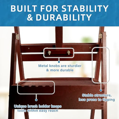 Falling in Art H-Frame Studio Easel with Storage Drawer, Walnut - style: Walnut