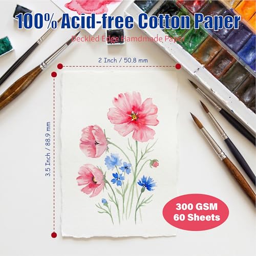 ANSSDO 60 Sheets Deckled Edge Handmade Watercolor Paper 2x3.5 Inch - size: 2 x 3.5