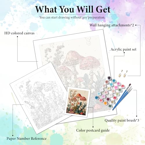 Dawnsphere Mushroom Paint by Numbers Kit for Adults Without Frame 16x20 in - color: OP-US14