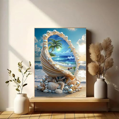 Gemozaic Beach Diamond Painting Kits for Adults, Seaside Shell Diamond Art - color: G9148