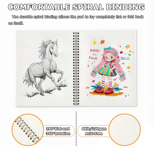 6" x 9" Sketch Book, 6-Pack 50 Sheets 68lb/100gsm, Spiral Bound Sketchbook - size: 6" x 9"(Pack of 6)