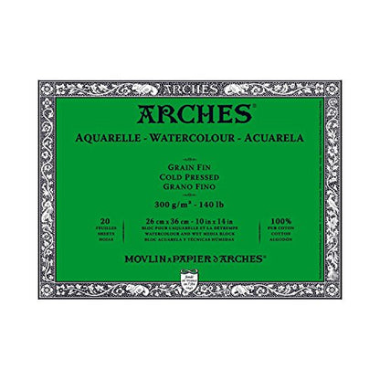 Arches Watercolor Paper Block, Cold Press, 10" x 14", 140 pound