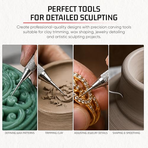 Double Ended Wax Carving Tool Set, Stainless Steel, Textured Grip, 12 Pcs
