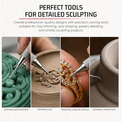 Double Ended Wax Carving Tool Set, Stainless Steel, Textured Grip, 12 Pcs