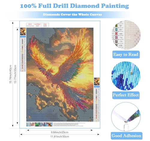 Phoenix Diamond Art Kits for Adults, 5D Diamond Painting Kits for Beginners - color: QY107