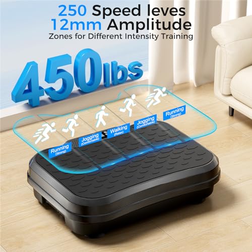 Vibration Plate Exercise Machine,Vibration Plate for Lymphatic Drainage Power Vibration Plate Machine Support 450 Lbs 250 Adjustable Speeds,Vibrating Plate Shake Plate Weight Loss - color: Black