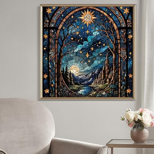 XIYOUVIGOR Magical Night Sky Stained Glass Window Diamond Art Kits - color: Magical Night Sky