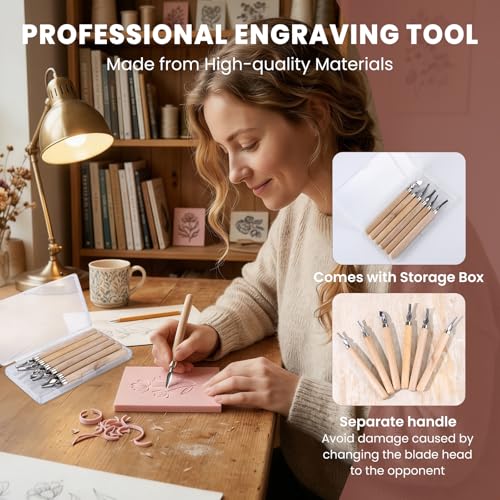 LINSIRON Linocut Kit for Printmaking, Linocut Tools Block Printing - size: Kit-12Pack