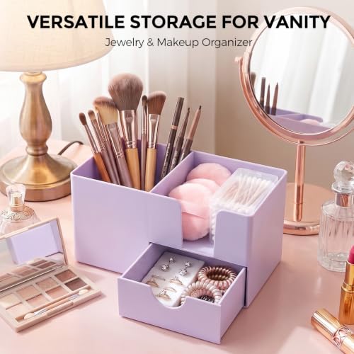 SKYDUE Small Desk Organizer with Sticky Notes Holder,Pen Holder for Deskc - color: Purple