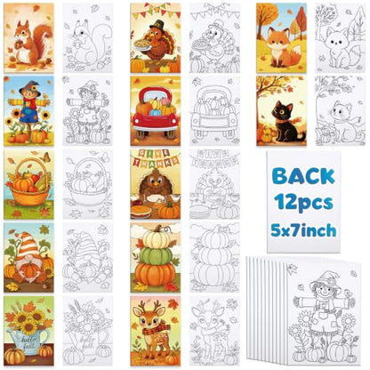 Louise Maelys 12 Pack 5x7 Inch Fall Pre Drawn Canvas to Paint for Kids Art - color: Fall