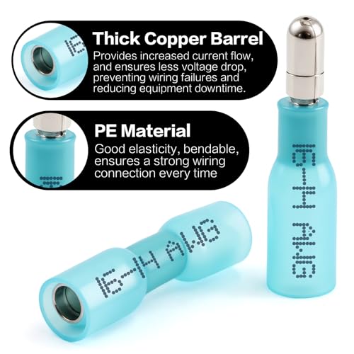 300Pcs Heat Shrink Bullet Connectors Kit Male & Female 16-14 AWG - color: Blue-AWG 16-14