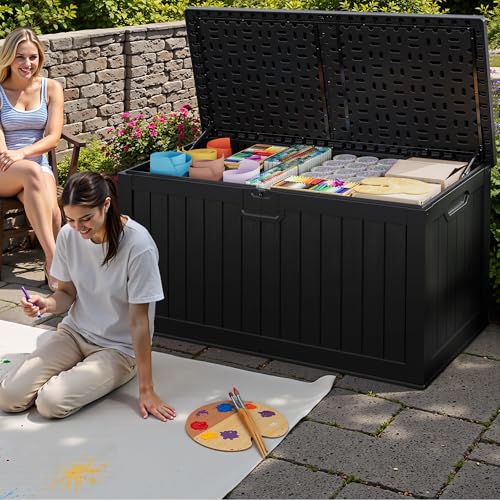 JUMMICO HDPE 250 Gallon Deck Box Double-Wall with Divider - color: Black, size: 250 gallon