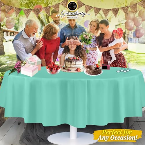 Grandipity Plastic Table Cloth Disposable 12 Pack 84" Round Aqua - color: Aqua, size: 84in. Round