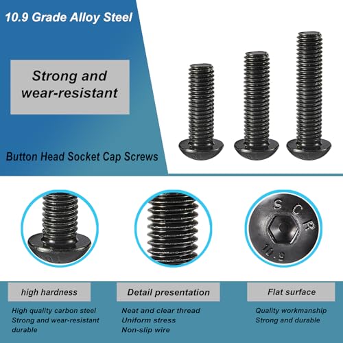 M3 x 30mm 35mm 40mm 45mm 50mm Button Head Socket Cap Screws Bolts, 10.9 Grade Alloy Steel, Black Oxide Finish, Metric Allen Hex Drive, Fully Threaded, Assortment Kit 75Pcs - size: Button M3x30-50 mm