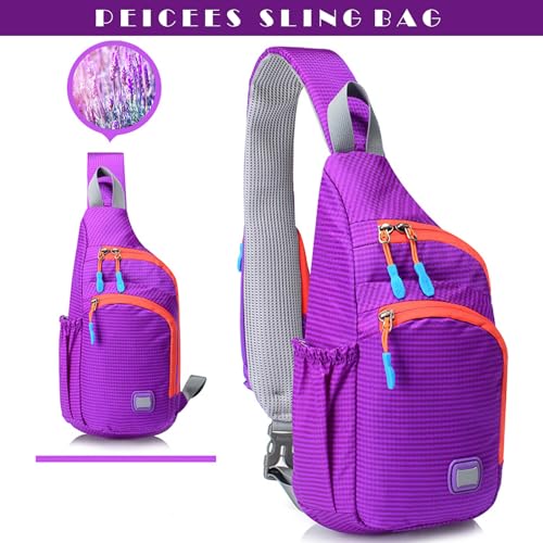 Peicees Small Sling Backpack Waterproof Unisex Shoulder Bag Chest Crossbody Daypack - color: Purple, size: Medium