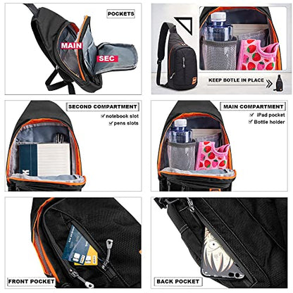 Peicees Small Sling Backpack Waterproof Unisex Shoulder Bag Chest Crossbody Daypack - color: 2_black, size: Small