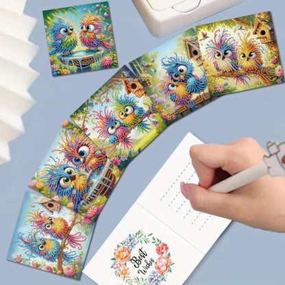 DDGYP 6 PCS Paper Folding DIY Diamond Art Greeting Cards Kit with Envelopes - color: Owl