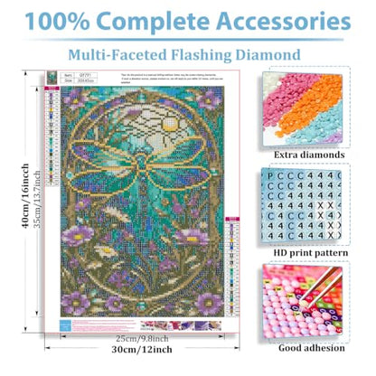 Dragonfly Diamond Art Kits for Adults Beginners, Diamond Painting 12x16 in - color: Dragonfly
