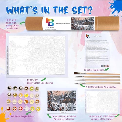 Ledgebay Paint by Numbers Kit for Adults, 16x20 Unframed Canvas - color: Enchanted Woods, size: 16" x 20" Unframed
